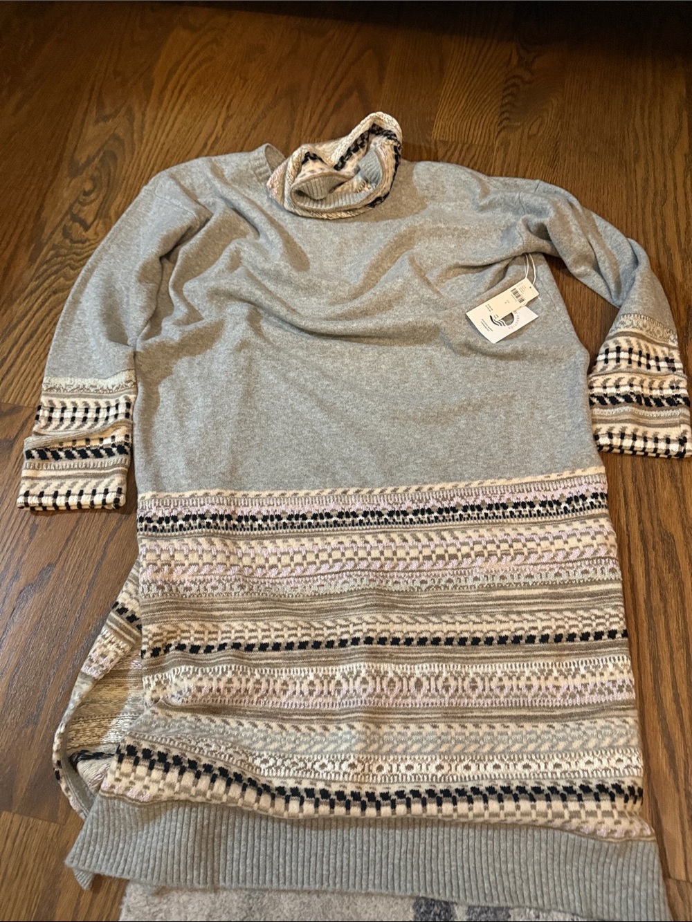 Cozy Grey Patterned Knit Sweater Dress